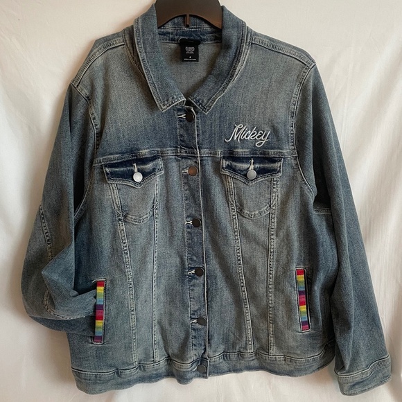 Torrid Disney Mickey Mouse Rainbow Denim Jacket - Medium Wash - Picture 2 of 7